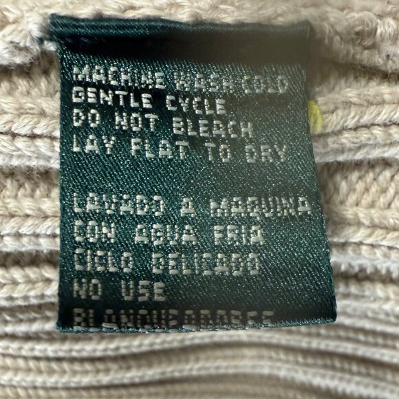 Lauren Ralph Lauren M Beige Rib Knit Cotton Cardigan Sweater Classic Heritage - Picture 7 of 12